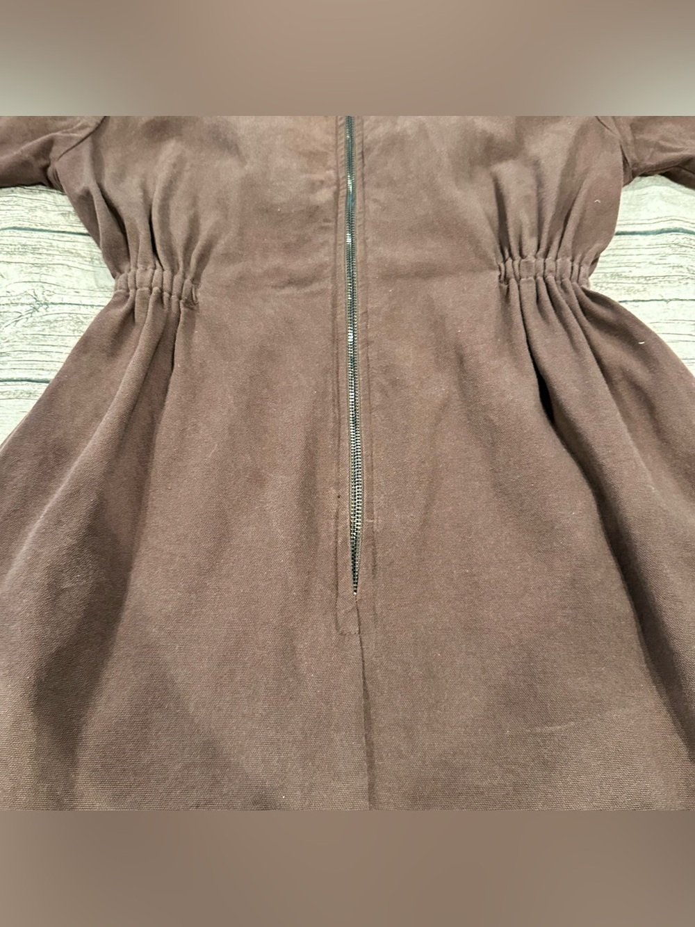 Noble Utility Dress in Chocolate Brown Zip Front; Organic Size Medium - Picture 3 of 8